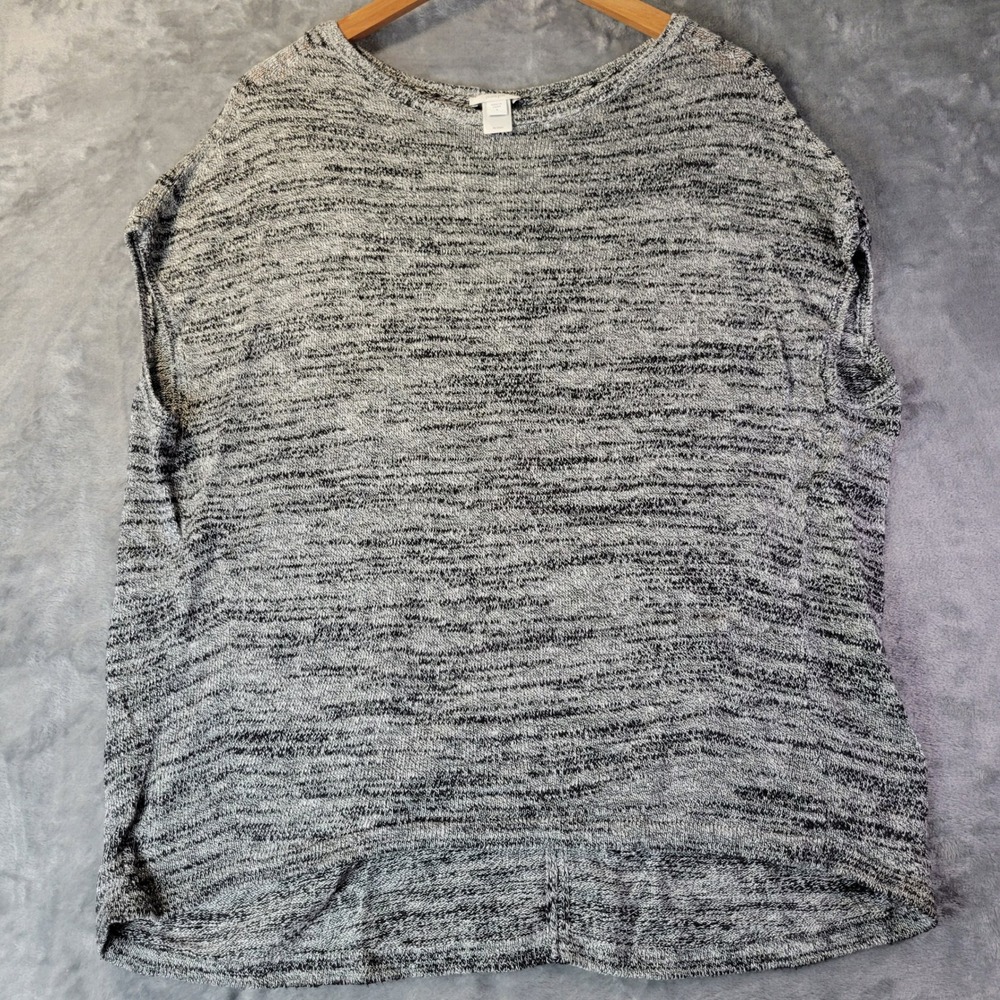 Pure Jill Womens S Black‎ White Marled Linen Blend Boxy Knit Top Minimalist